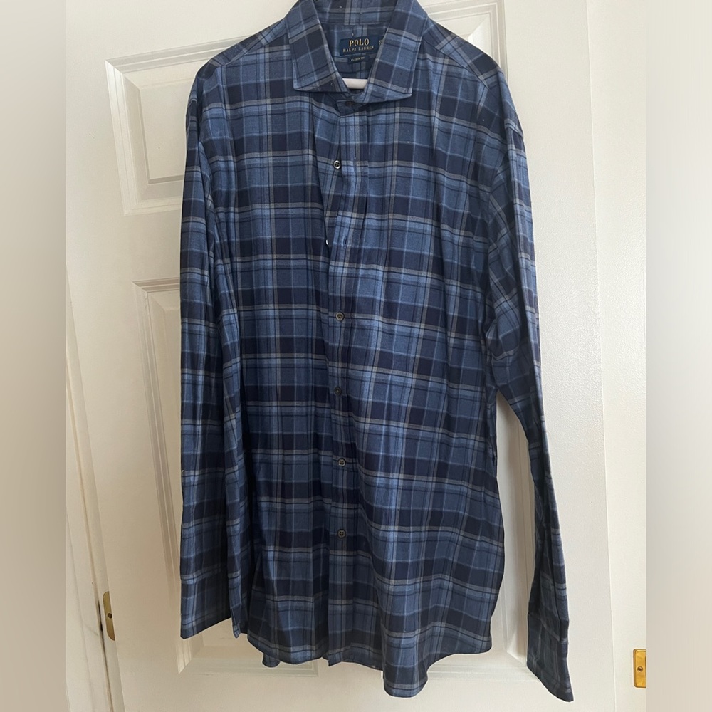 Polo Ralph Lauren XXL Blue Plaid Classic Cut Lightweight Flannel